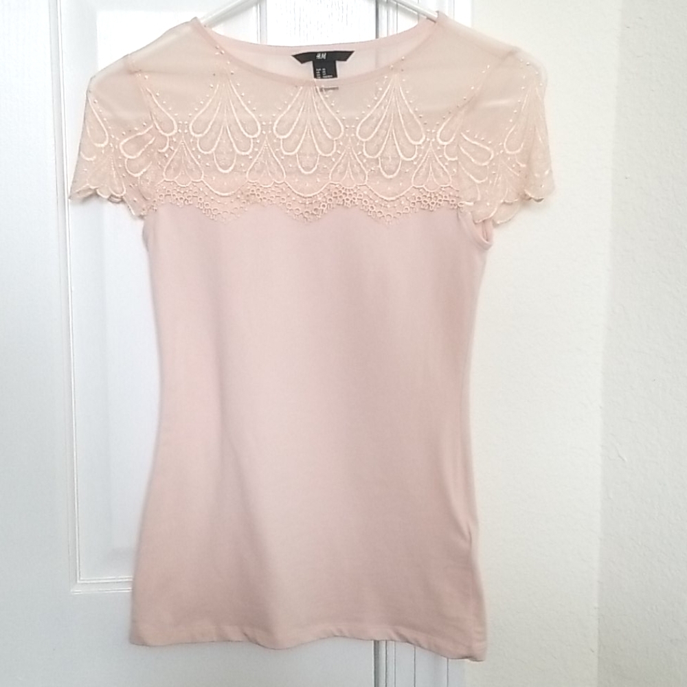 H&M Lace Tee XS Pink